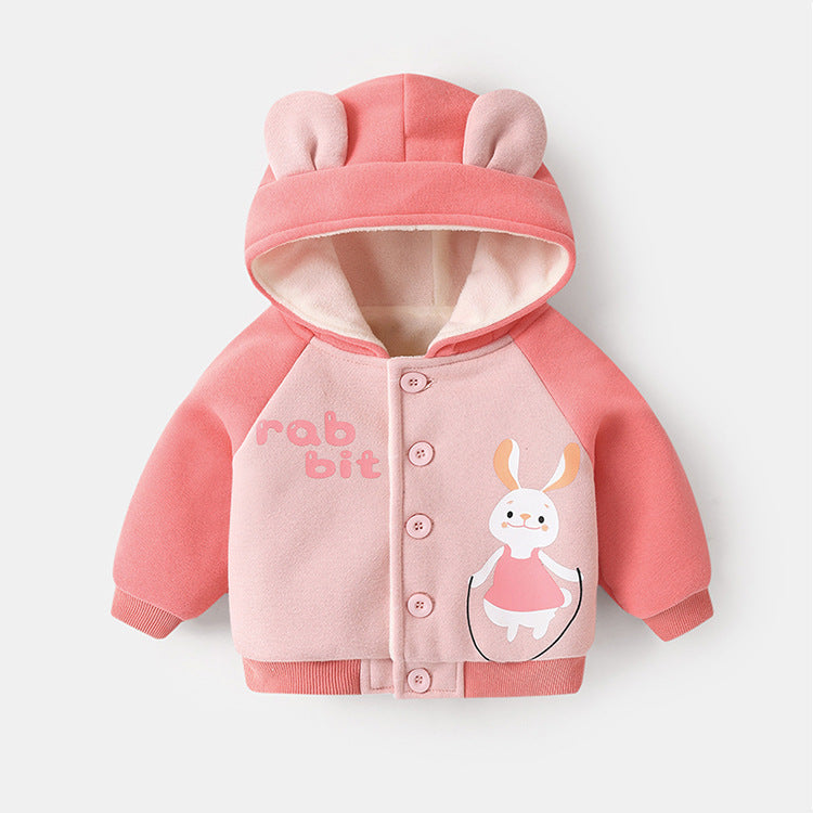 Baby Plus Fleece Hooded Jacket Autumn And Winter Clothes