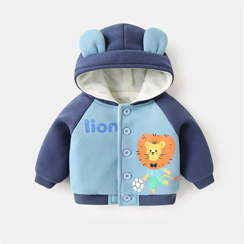 Baby Plus Fleece Hooded Jacket Autumn And Winter Clothes